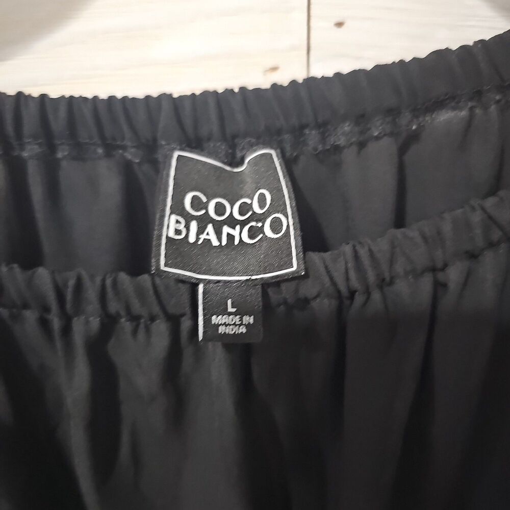 Coco Bianco Black Off The Shoulder Top Tiered Ruffle 3/4 Sleeve Blouse Size L - Picture 3 of 5
